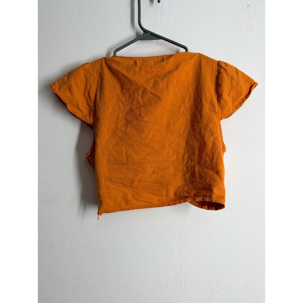 Pants Store Orange Cotton Cropped Top Short Sleeve Blouse Size S IT1914